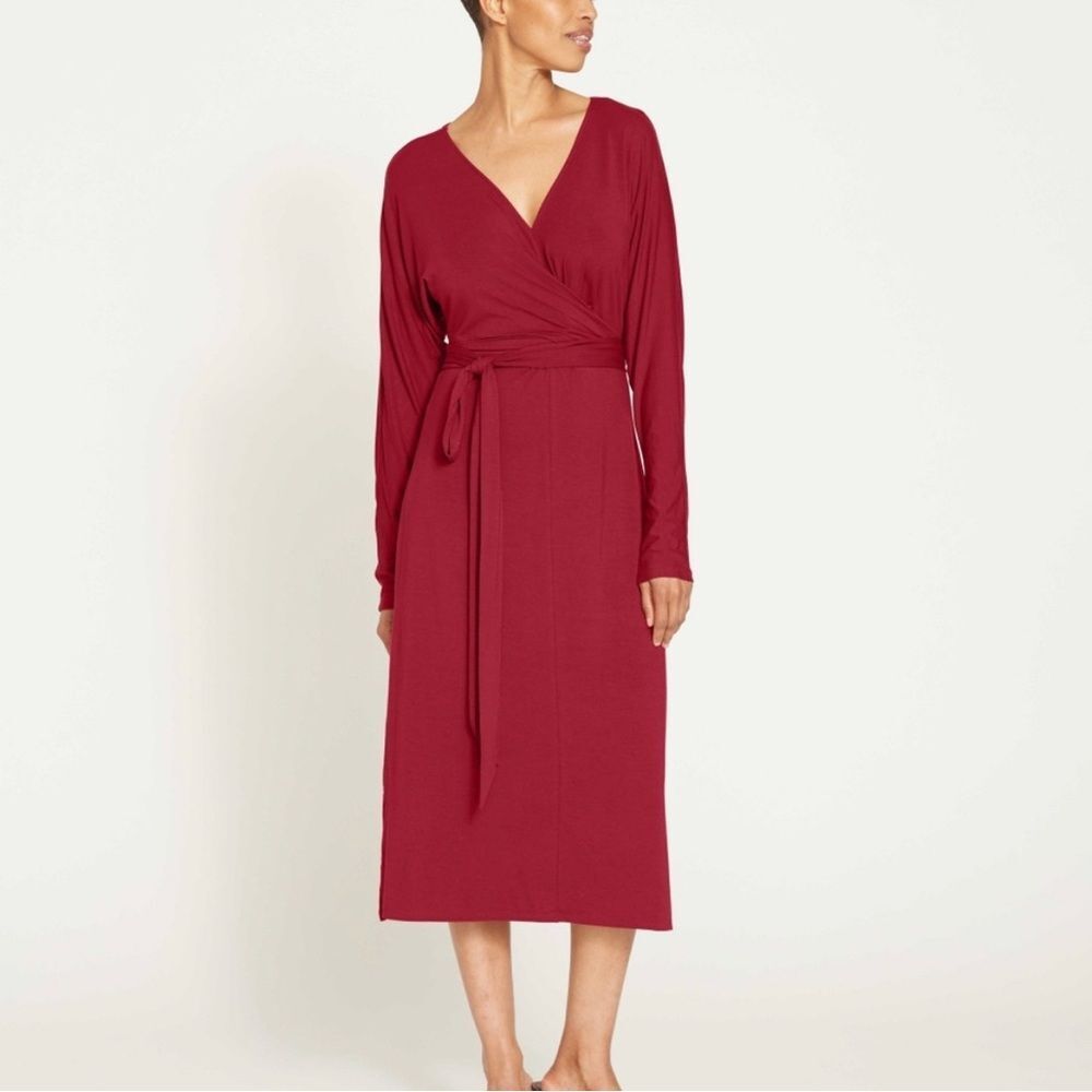 NWT Universal Standard Popover Tie Waist Midi Dress Cabernet Burgundy Size 8